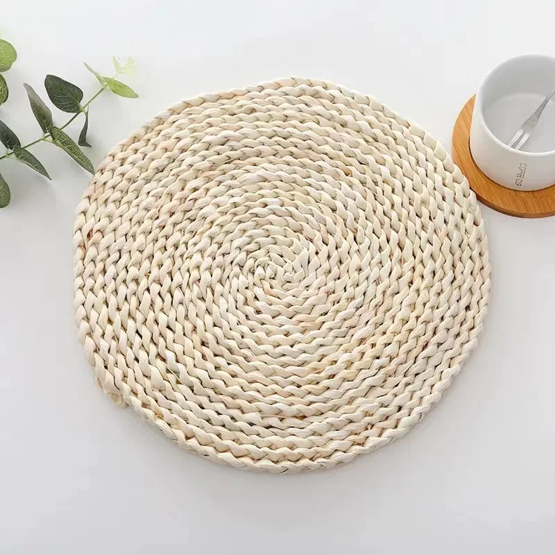 Handmade Non Slip Weave Placemat Heat Insulation Pad Natural Round Corn Braided Placemat For Dining Table