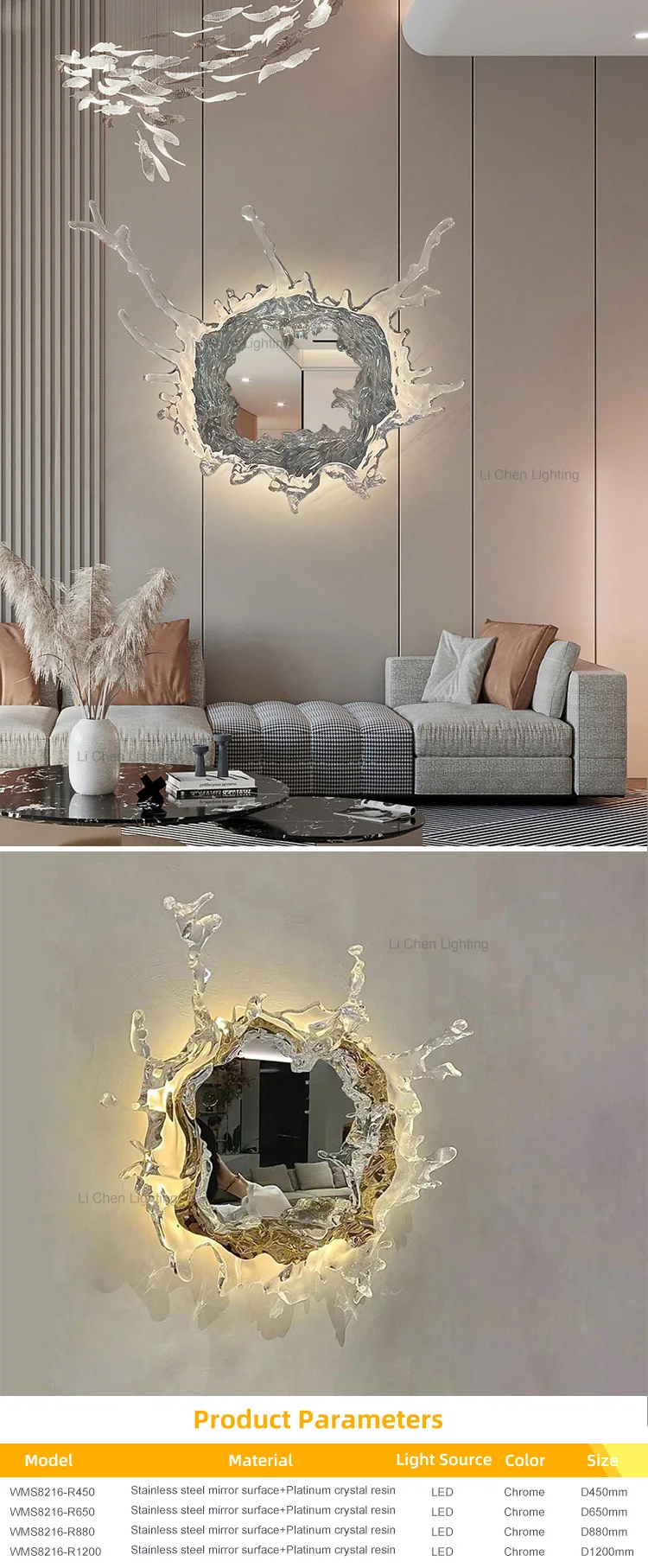 wms8216 new product indoor living room bedroom bathroom mirror modern round glass led wall light-0