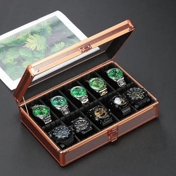 Professional Rose Gold 3/5/10 Slots Grids  in Stock Transparent Watches Holder Organizer Aluminum Watch Box Storage Display Case