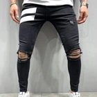 Jeans D 2021 New Men's Ripped Elastic Jeans With Lacquer Strip Printing Casual And Comfortable Jeans