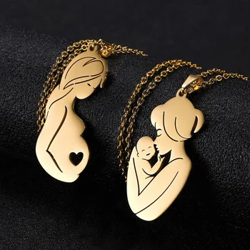 Lateefah OEM mama dia de las madres 33mm 5.8g fashion mothers day gifts stainless steel jewelry gold plated mom baby necklaces
