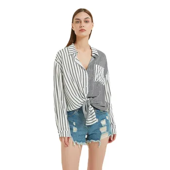 Rayon Striped Color-Matching Printed Long-Sleeved Shirt Holiday Casual Beach Bikini Cover Up