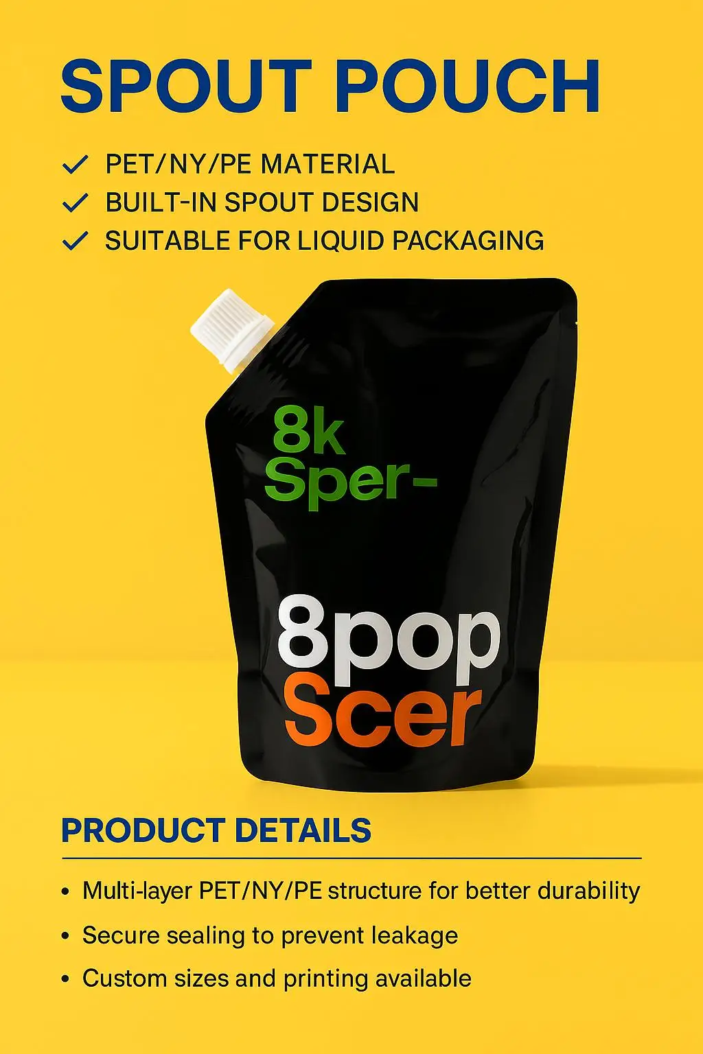 Stand Spout Pouch for Liquid Condiments Beverage Packaging PET/AL Plastic for Food Water Soda Wine Jelly Screen Printing Surface - detail 3