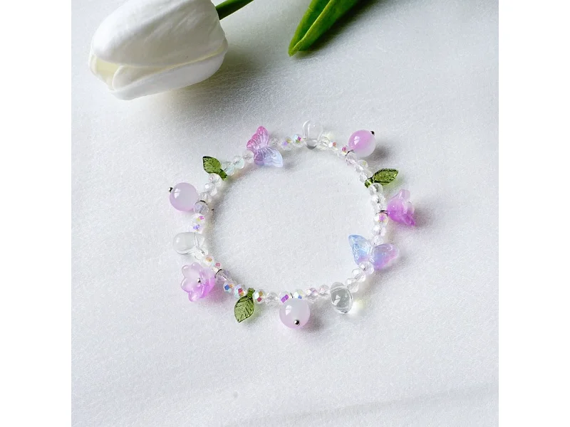 Vintage Fashion Flowers Butterfly Beaded Stretchy Bracelets For Girls