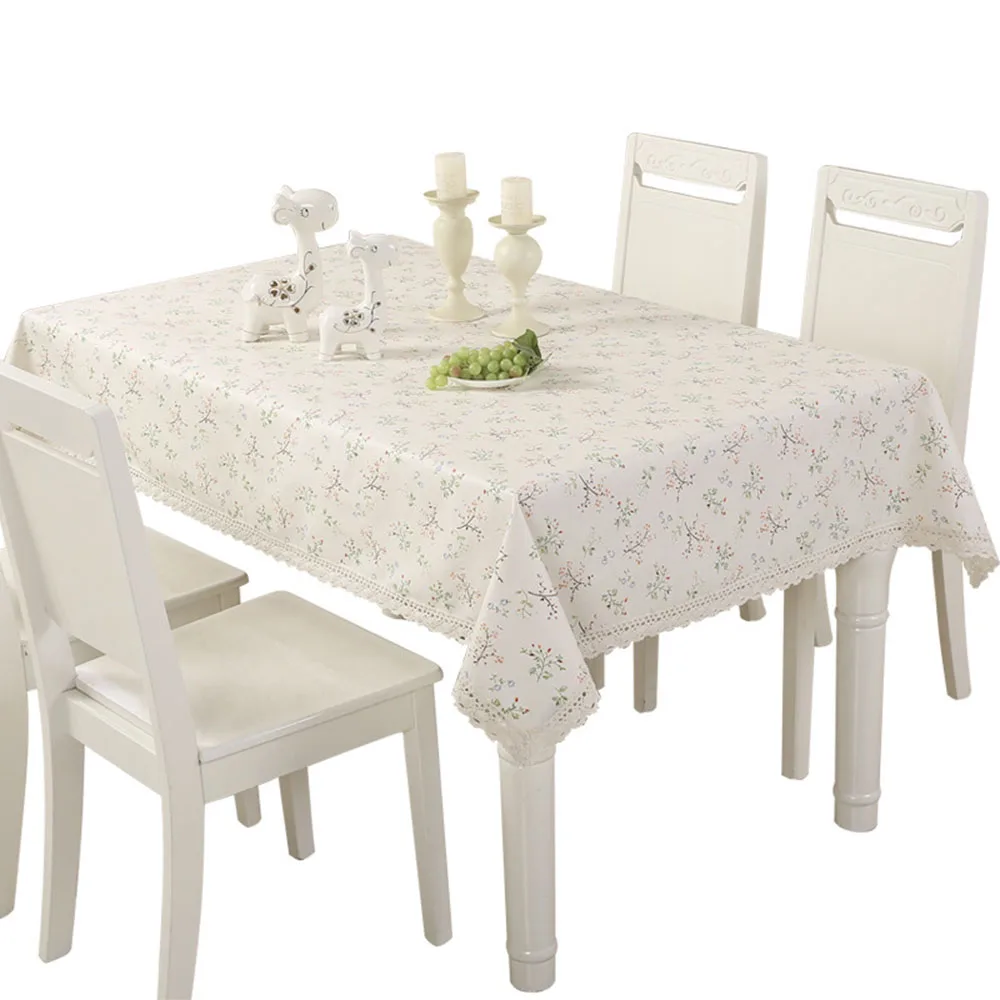 Pastoral Style Cotton Linen Floral Antislip Waterproof Lace Edge Living Room Canteen Rectangle Household Tablecloth