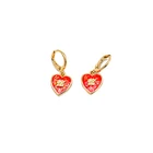 Heart Hoop Earring 2021 Slap-up 1-2mius Real Gold Plated Carved Flower Red Heart Pendant Brass Hoop Earring