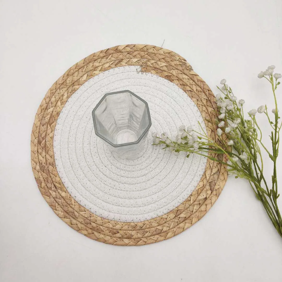 Water Hyacinth cotton Round Placemats, Straw Wicker Placemat Wholesale Bonsai mat for home decor