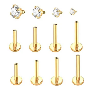 50pcs 16G 316L Stainless Steel Internal Thread Zircon Labret Ring Lip Stud Piercing Jewelry Ear Tragus Nose Flat Back Earings
