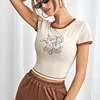 Women Graphic Tees T-shirt Custom Lady Wholesale Crop T Shirts Angel And Letter Graphic Ringer Tee For Women