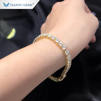 Tianyu Bijoux Homme Customized Fine Jewelry Charms 3.5mm Gemstone Moissanite 18K 14K Tennis Gold Bracelets For Women