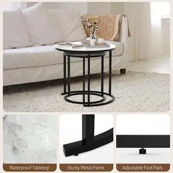 Black Round New Design Unique Side Wire Tea Nest Long Iron Nesting Stone Sofa Side Nesting Coffee Table