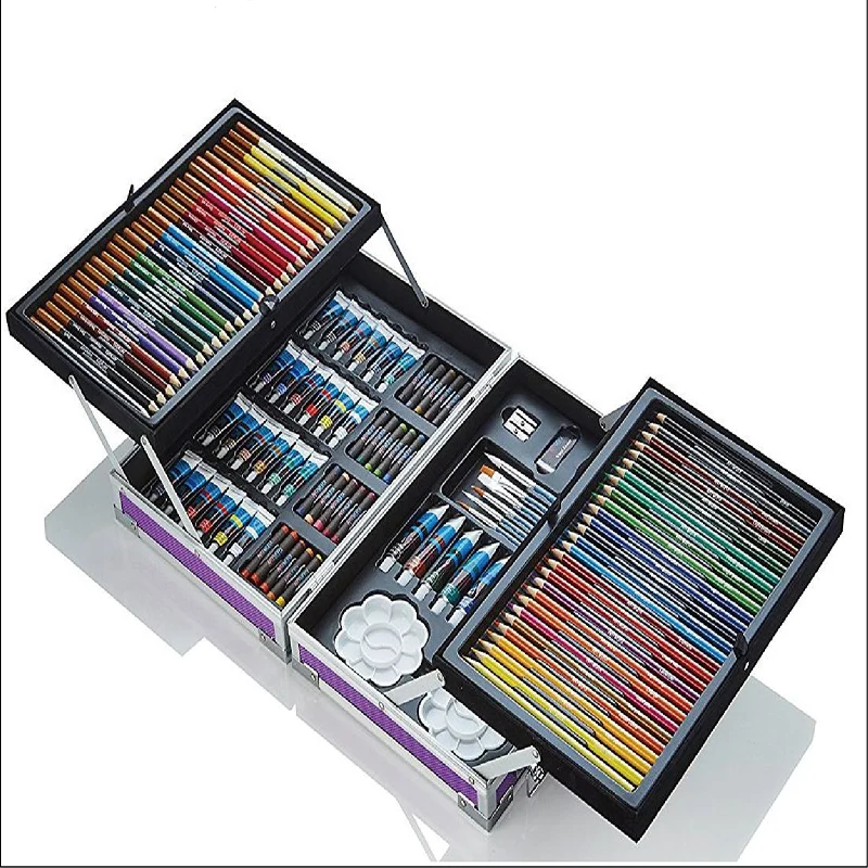 Artworx Artists Aluminium Art Case Set Painting Sketching Colouring Pencils Kit 