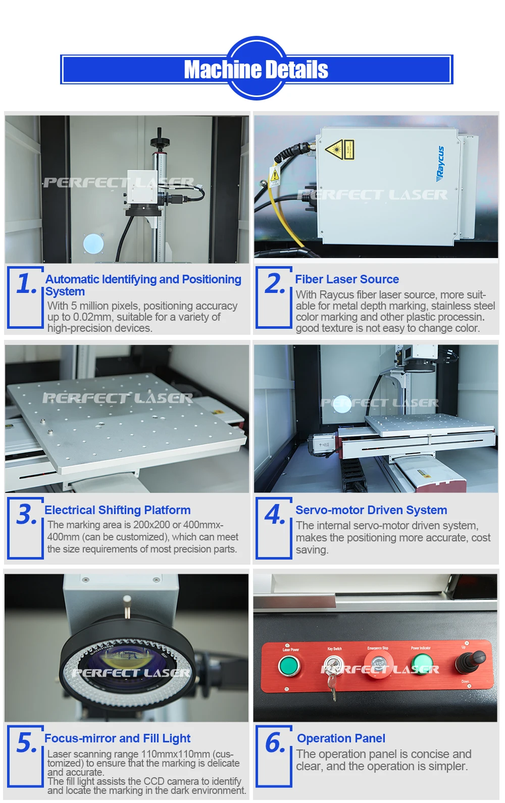 High Precision Camera Vision Positioning 30w 50w Raycus Fiber Laser