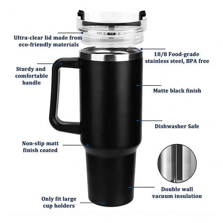 Customized logo 40oz Double Wall Vacuum Insulated Stainless Steel thermos cup with Handle Lid