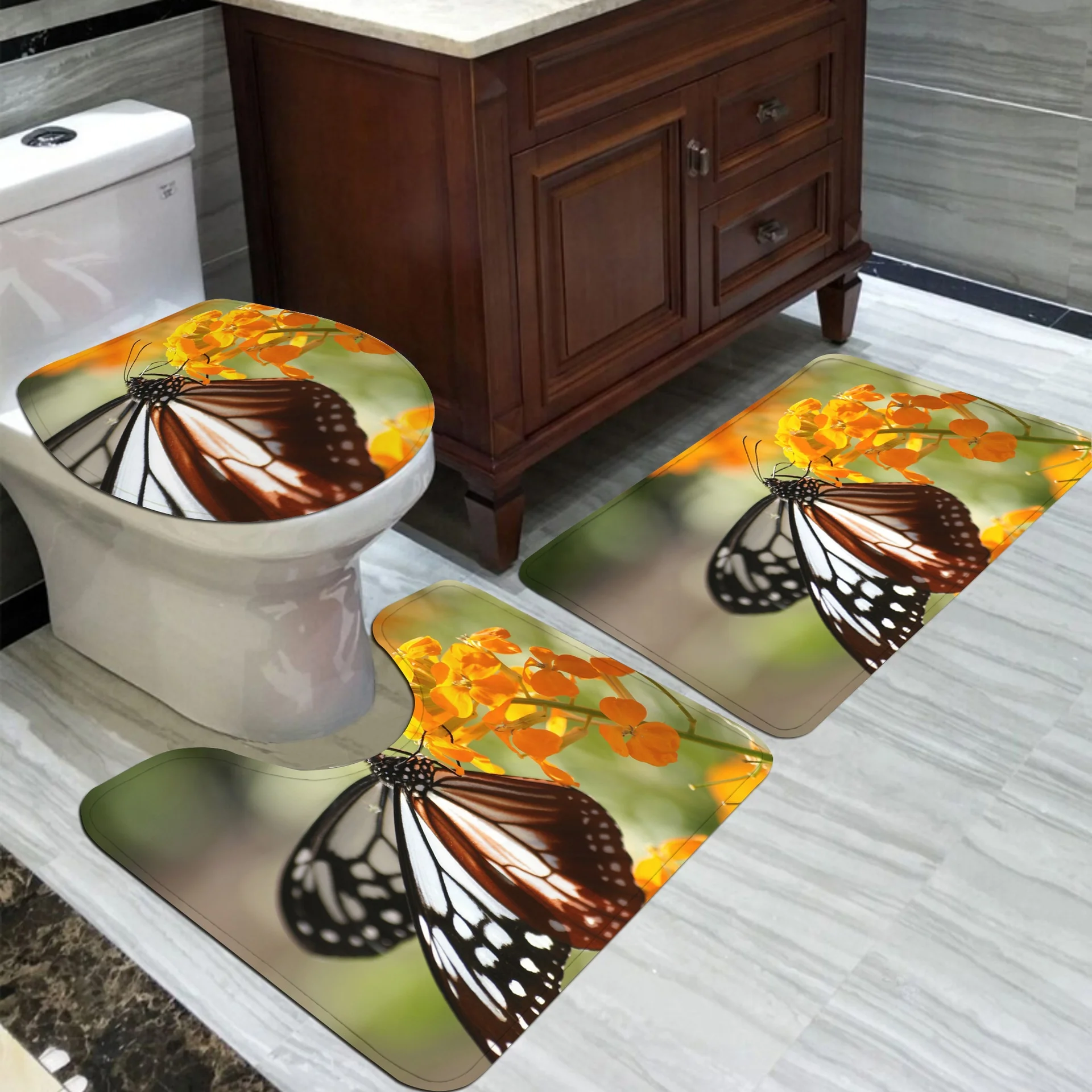 Factory supply rugs non slip microfiber chenille 3 pc/pieces bathroom set mats