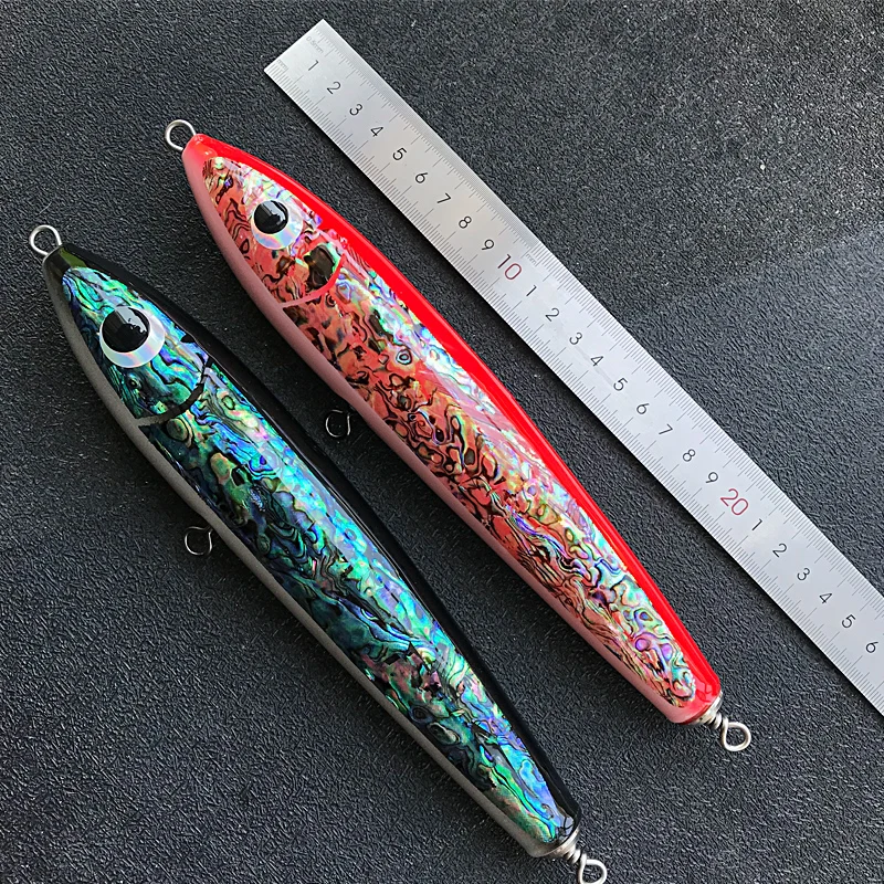 Topwater Tuna Trolling Lure Abalone Shell Wooden Lure 120g 17cm Stick