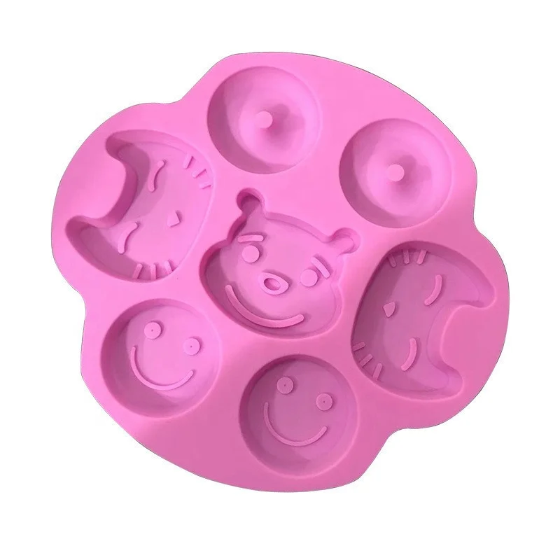 Hot New  6 hole Smiling face bear cat shape silicone candle molds silicone cake mold soap making molds