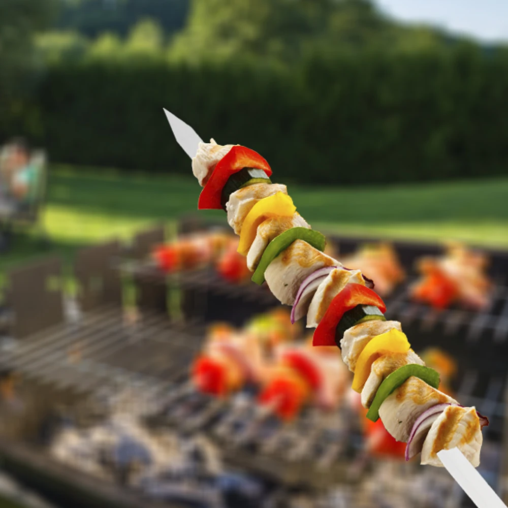 Bbq Barbecue Stainless Steel Kebab Skewers Turkish Flat Skewers With Long Wood Handle Pack Of 5 - 45Cm 21 Bbq Barbecue Stainless Steel Kebab Skewers Turkish Flat Skewers With Long Wood Handle Pack Of 5 - 45Cm