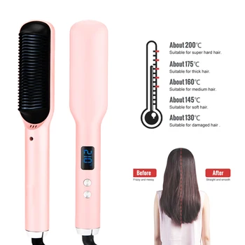 PRITECH Hair Hot Comb Ceramic Ionic Straightening Brush Electric Hair Straightener