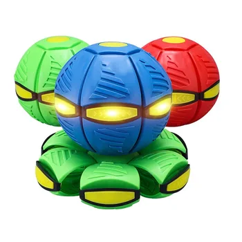Outdoor Kids Toys Interactive Bouncing Flat Deformation Vent Throw Disc Ball led three light ball Ufo Magic Flying Saucer Ball