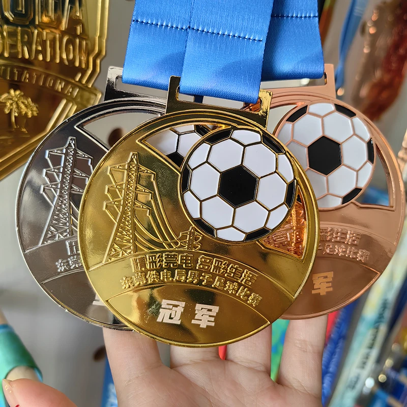 Factory Custom Gold Sport Medals Custom Award Cheap Football Volleyball Medal With Ribbon supplier