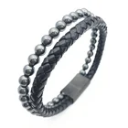 Vintage Bracelets Leather New Style Beads Vintage Muti Layer Men Bracelets Leather And Stainless Steel
