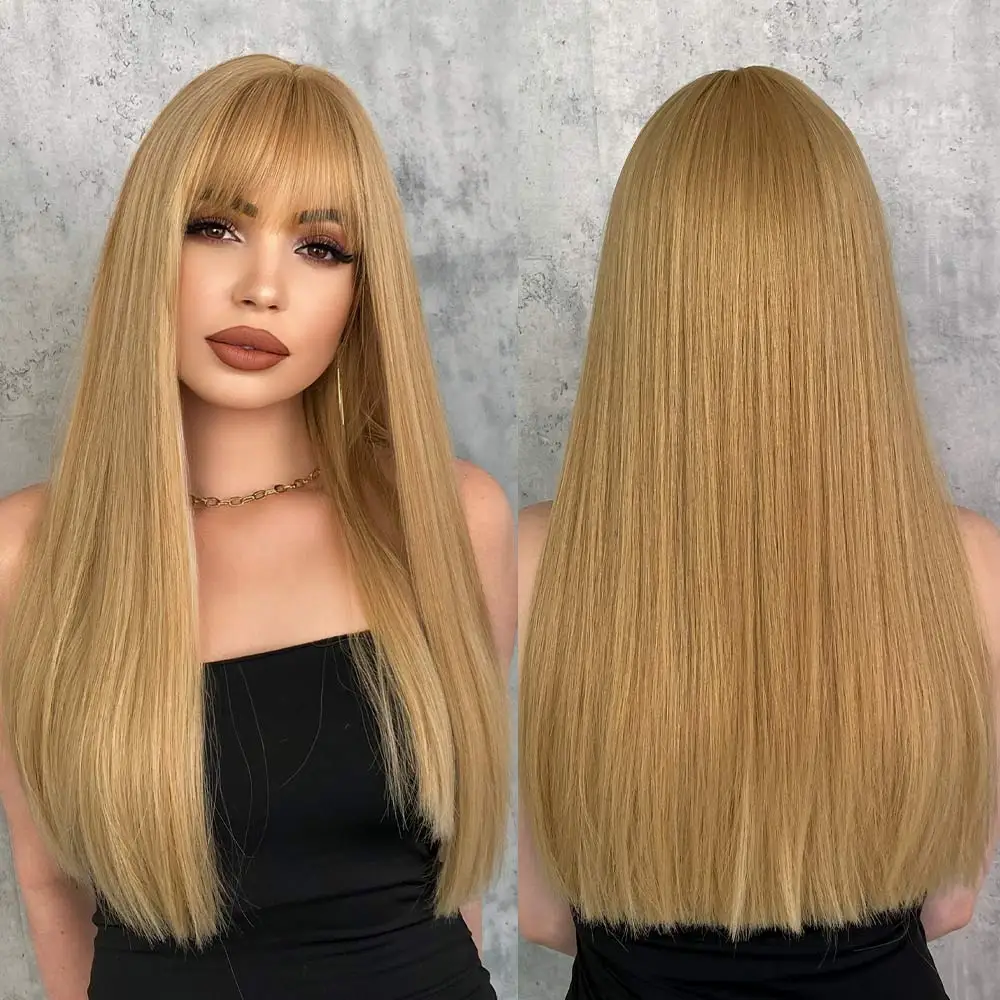 Blonde Wig With Bangs Natural Long Straight Wig Heat Resistant Fiber  Pelucas Toupee Synthetic Hair Wig For Daily And Cosplay - Buy Blonde Wig  For Women,Long Straight Wig With Bangs,Cosplay Wigs Product