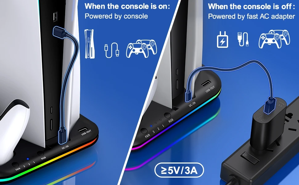 Gaming Accessories For Ps5 Stand 3 Gears Cooling Fan Charging Station