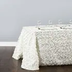 Satin Decoration Customize 120 Inch Linen Floral Tablecloth Rosette Satin Round Rectangle Tablecloth Wedding Decoration