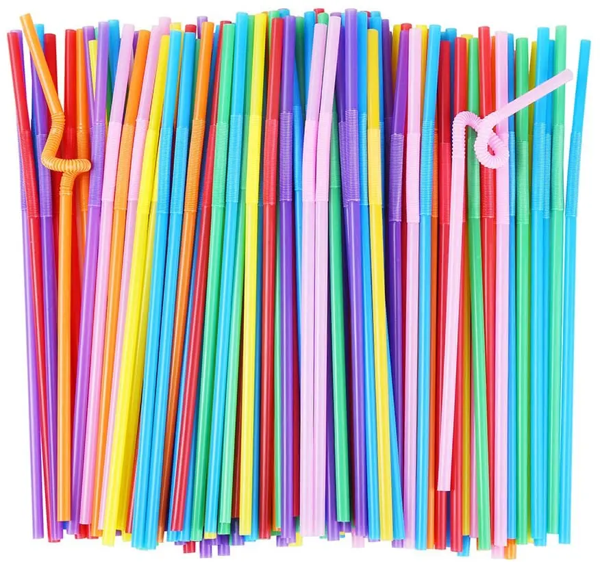 10.2 Long and 0.23 Diameter BPA-Free Disposable Bendy Straws 200 Pcs Colorful Flexible Plastic Straws 