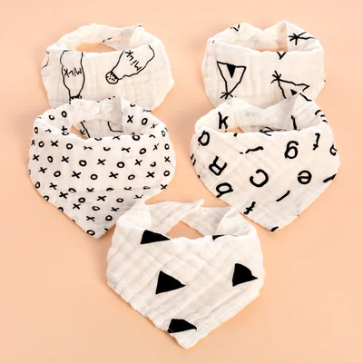 Hot selling custom print organic cotton soft baby muslin cotton bib infant triangle bib