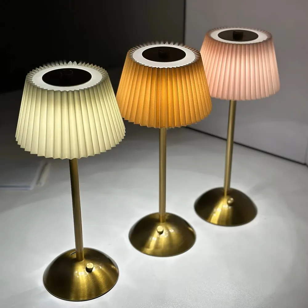 Modern Minimalist Rechargeable Touch Night Light Pleated Fabric Metal Bedside Atmosphere Lamp 5V Battery Cross-Border Table Lamp
