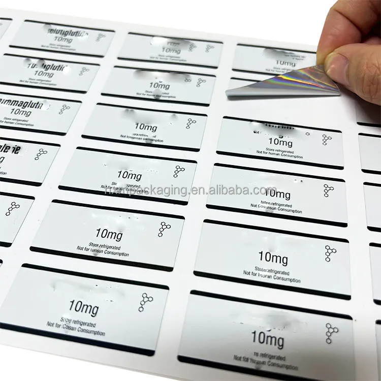 Customized Popular Laser Hologram logo Labels, Waterproof PVC Tirz 5 Label 5mg Bottle factory