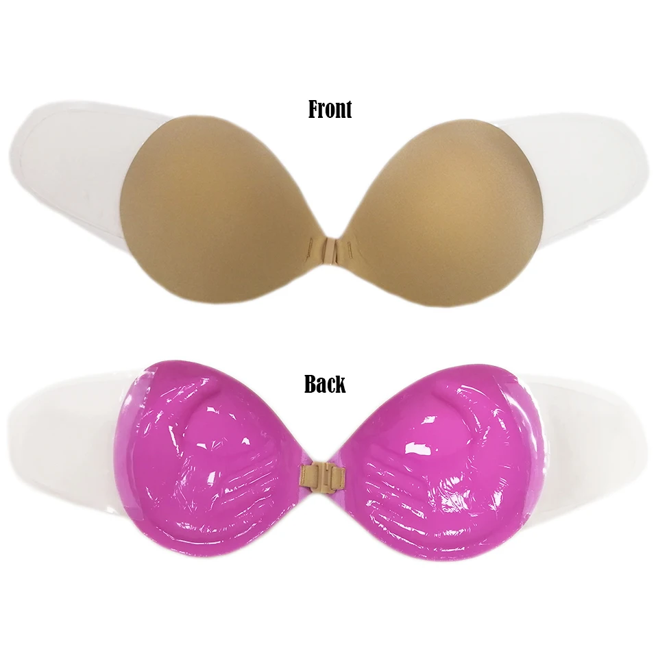 STbra Push up Strapless Self Adhesive Plunge Bra Invisible Backless Sticky Bras Beige 