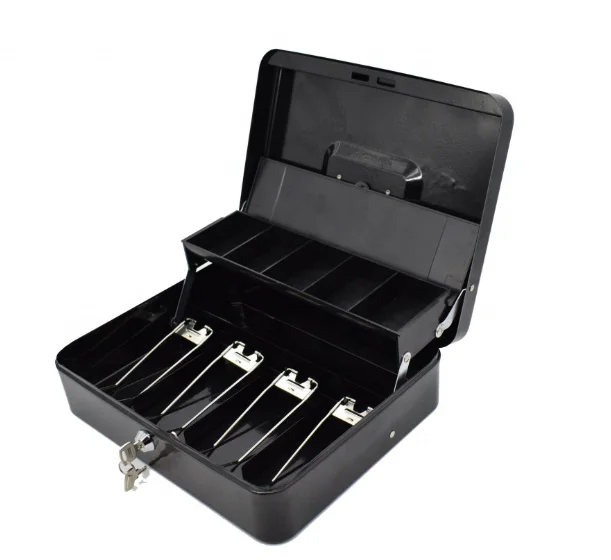 Black Petty Cash Box With Key Metal Cash Box With A Lock 204x150x74mm 