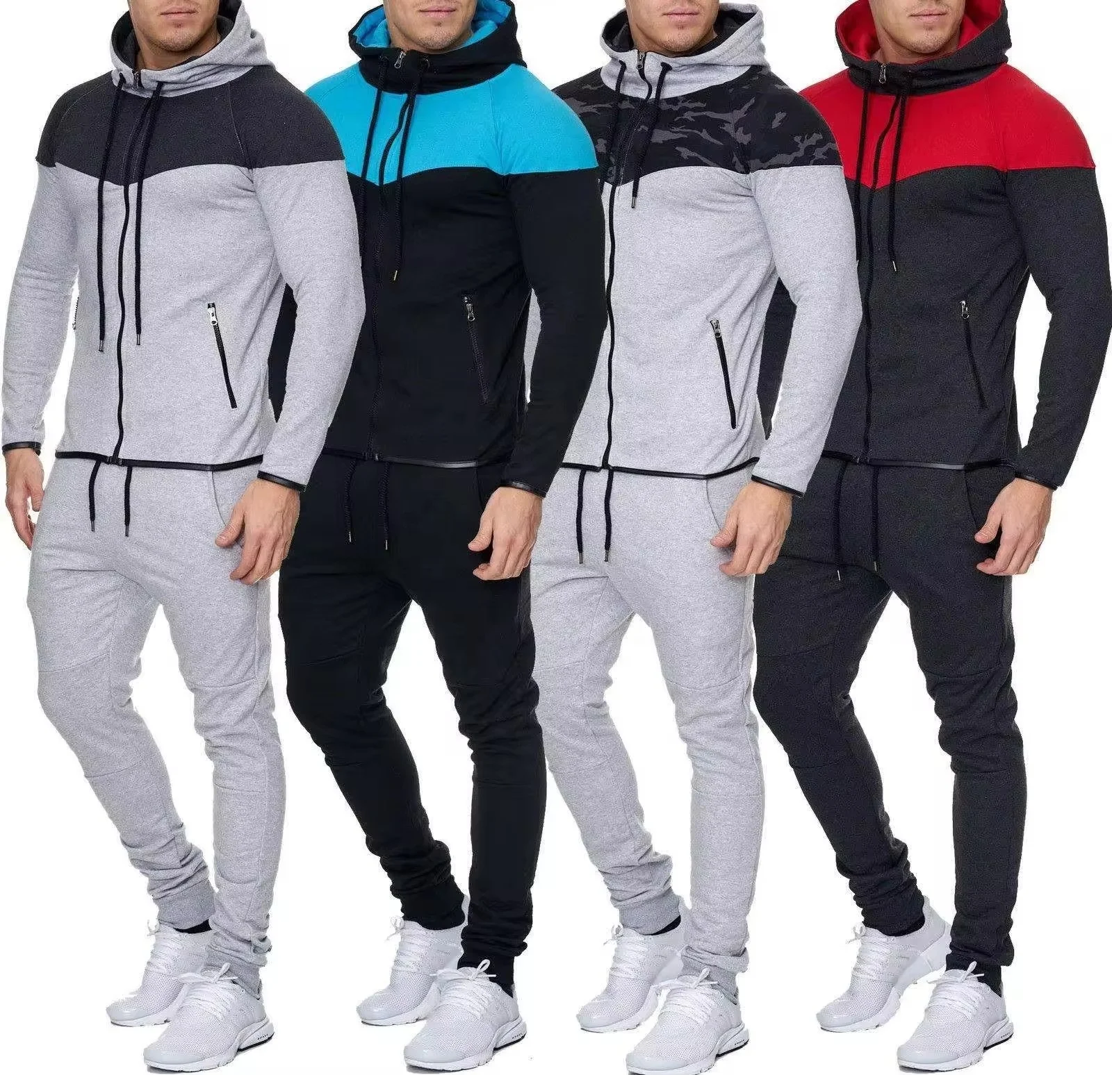 Men's Hooded Athletic Tracksuit Casual Full Zip Jogging SweatSuits