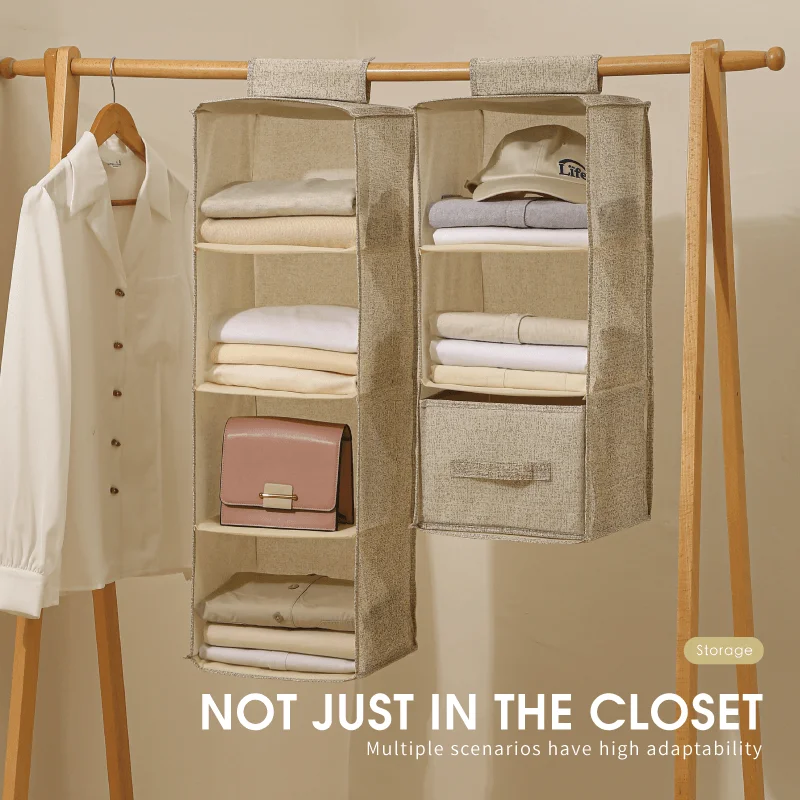 New upgrade household hanging closet organizer foldable non-woven fabric wardrobe clothing hanging storage shelves