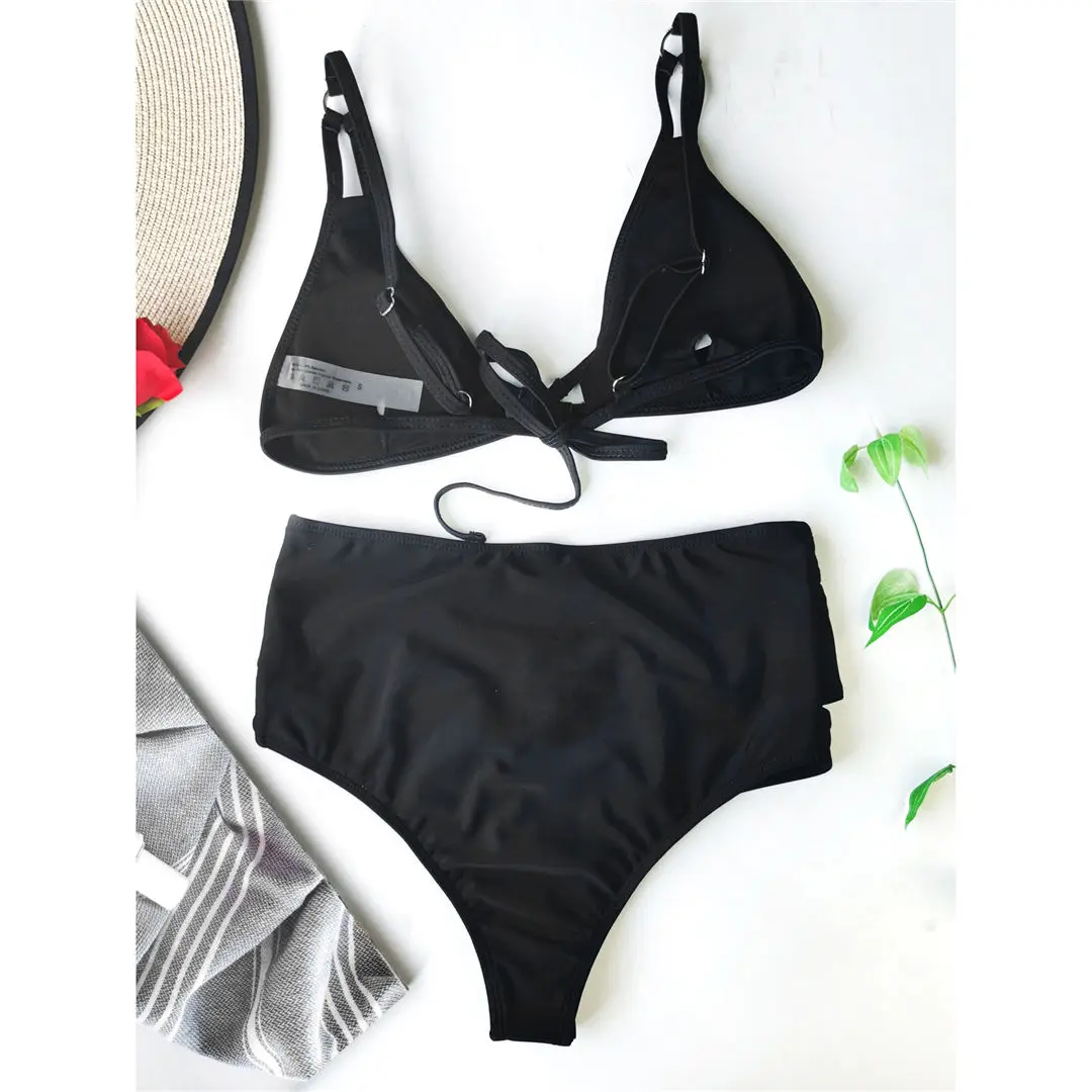 Sino Trend Sexy Cut Out Strappy High Waist Bikini Set Women Swimwear