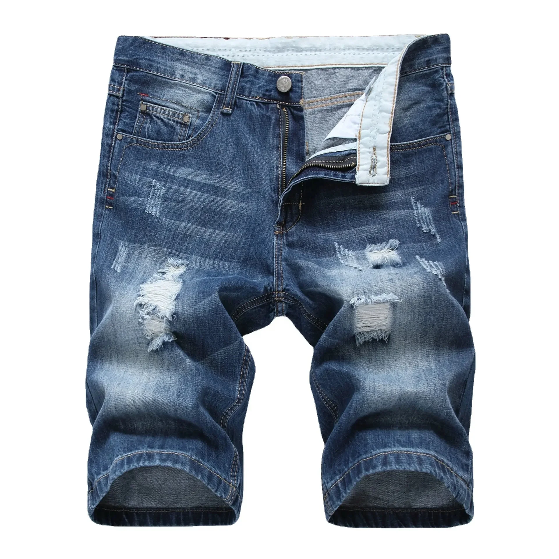 Men Fitness Shorts Youth Slim Mens Chino Casual Short Pants Custom Blue Jean Cotton Denim Shorts Men