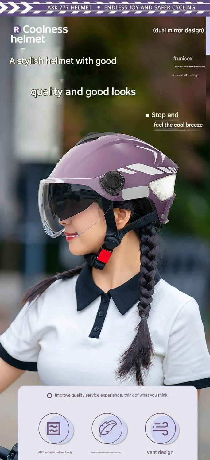 New Electric Bike Half Face Helmet ABS Double Lens Sun Protection DOT Approved Summer Adjustable Motorcycle