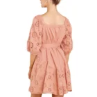 Pink Fashion With Waist Band Square Collar Style Summer Women Pink Sexy Lantern Sleeve Mini Dresses