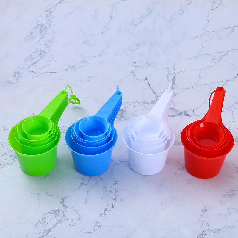 Hot sale 11pcs  red blue white plastic measuring cups and spoon set Coffee Bean bakery ingredients for Kitchen tools