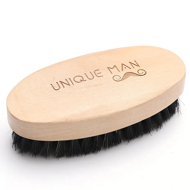 Custom logo nature oval eco-friendly beech wood handle yellow bristle beard brush for man.jpg