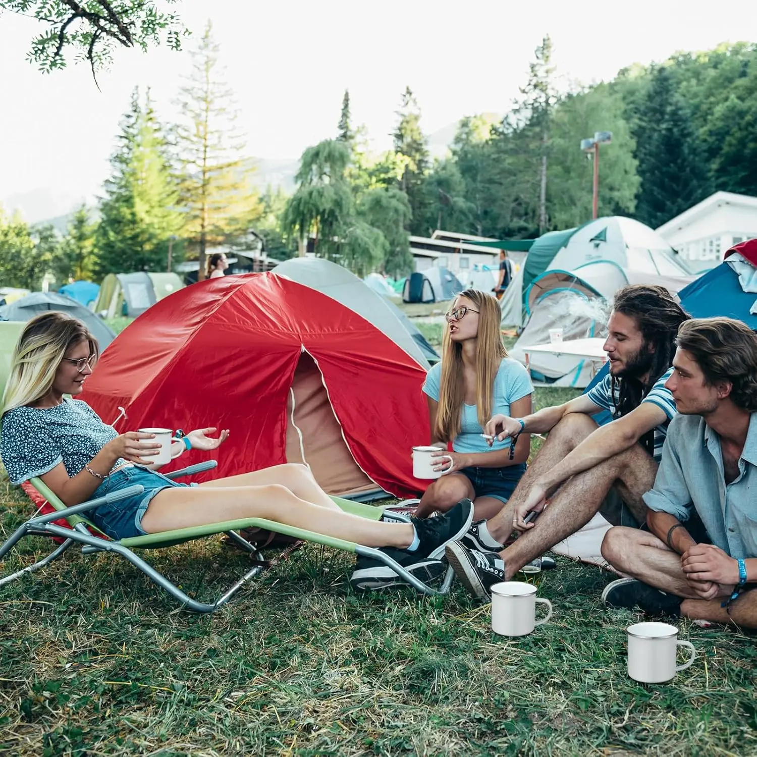 Metal Small Classic Portable White Campfire Enamel Mugs Bulk Vintage Cups With Blue Rim for Picnic Travel Outdoor