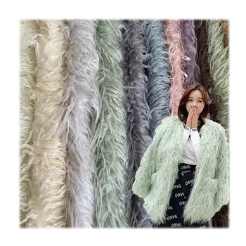 Wholesale long pile 10CM plush fabric curly mongolian fur dyed faux wool fur fabric for garment