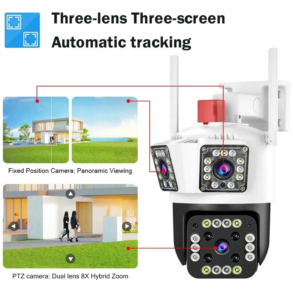 4k Outdoor 10X zoom Surveillance Wifi Security Camera Three Lens System Ip Network Camera Outdoor Ptz 360 Three Lens cctv Camera