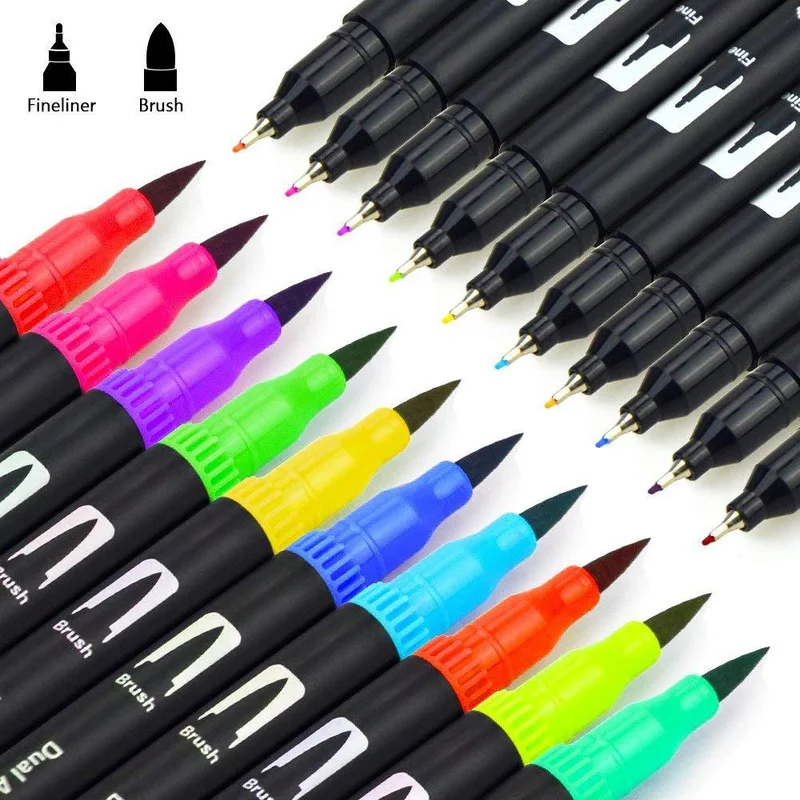 24/36/48/60 ColorsDouble-Headed Art Markers Two Tips Colored Dual Brush Pens Water Color Felt Tip Pens For Kids Adults Drawing