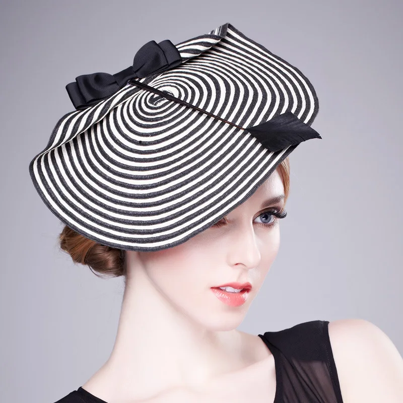 White Striped Bow Beret Hat 