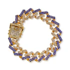 Zirconia Bracelets Cuban Chain 15mm Gold Full Diamond Bar Men's Zirconia Bracelets