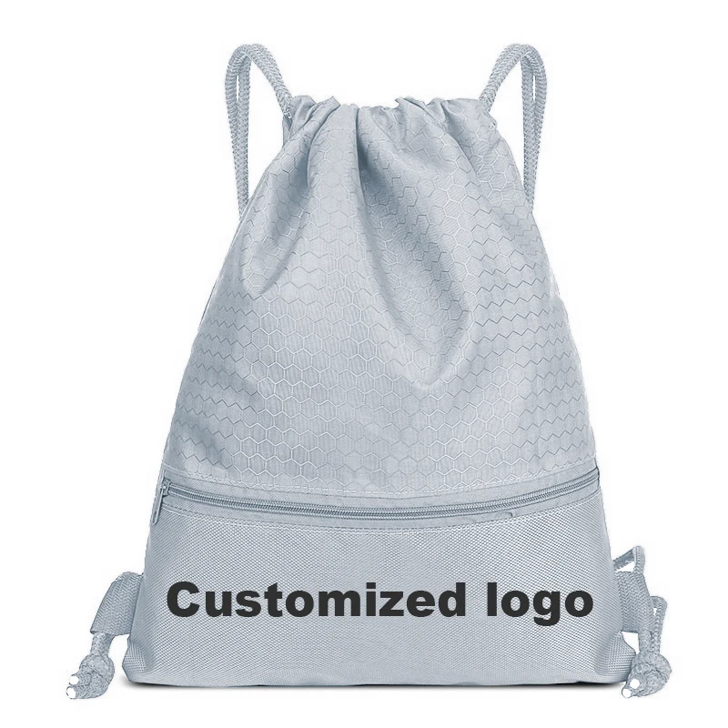 Custom Nylon Waterproof Zipper Drawstring Backpack Outdoor Sport Fitness Storage Bag Thick Rope Polyester Ball Bag